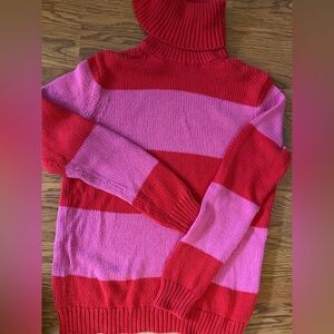 Isaac Mizrahi Bold Red and Pink Striped Turtleneck Sweater